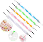 Mallade 5 piece 2 way nail art dotting pen tool set front view