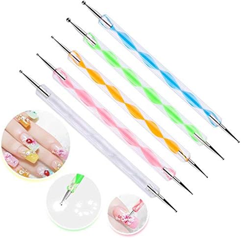 Mallade 5 piece 2 way nail art dotting pen tool set front view