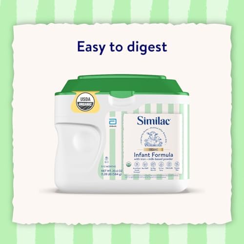Similac Organic infant formula powder container with scoop included for easy measurement