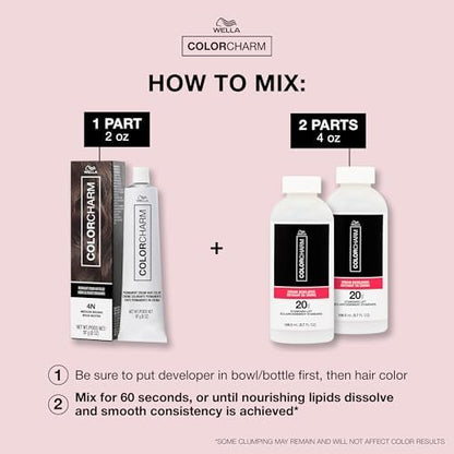 Wella Colorcharm brown hair color color chart highlighting golden caramel and cool natural tones.
