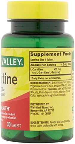 Spring Valley 500 mg L-Carnitine tablet bottle back label details