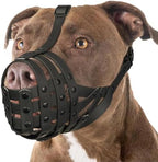 Side view of Mayerzon PVC basket muzzle on dog