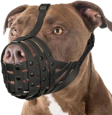 Side view of Mayerzon PVC basket muzzle on dog