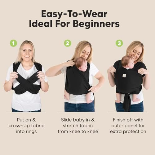 Packaging and organic cotton spandex fabric detail of KeaBabies black wrap carrier