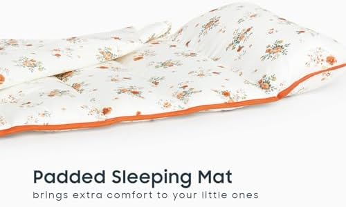 Wake In Cloud toddler botanical flowers print bedding roll highlighting the built in name tag