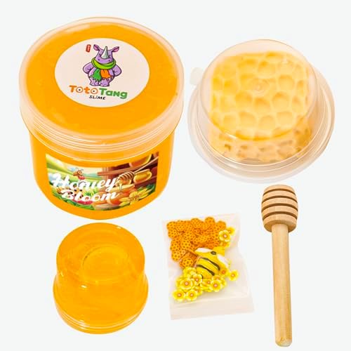 Tototang handmade honey slime with clay honeycomb add-on and miniature wooden honey dipper stick