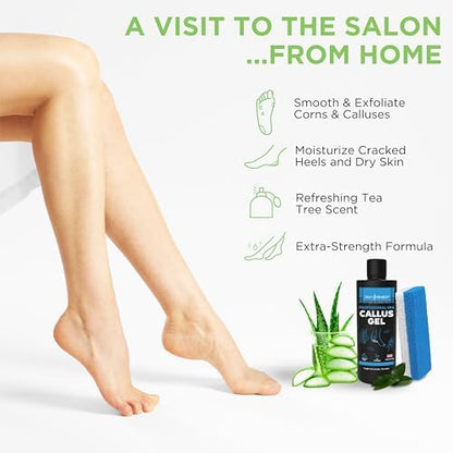 Daily Remedy callus remover gel being applied to a cracked heel for pedicure.