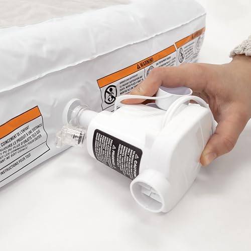 Side angle view of the durable vinyl Regalo toddler bed for camping