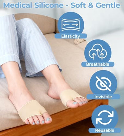 Side view of MasterMo ball of foot cushions worn on foot for metatarsalgia relief.