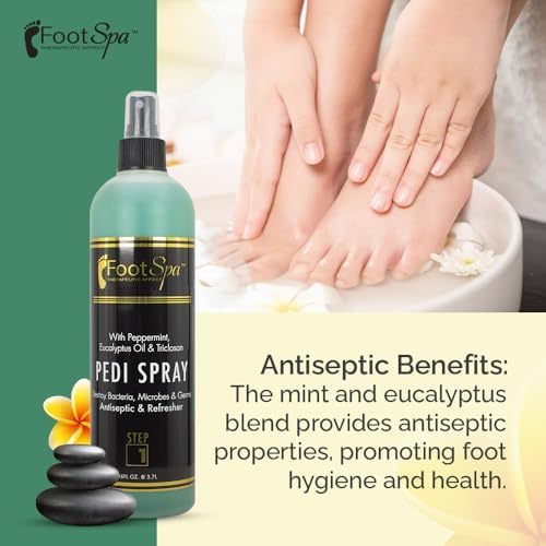 Mint and eucalyptus foot spray for pedicure sanitization and cooling
