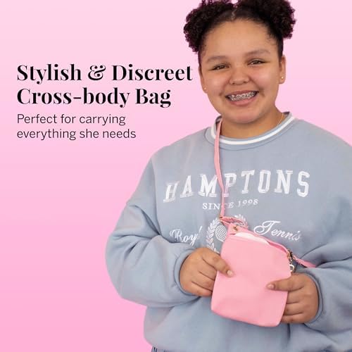 Discreet pink crossbody bag for school girls to carry feminine hygiene products