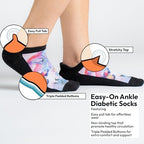 Viasox stretchy ankle socks demonstrating non-binding top for swelling.
