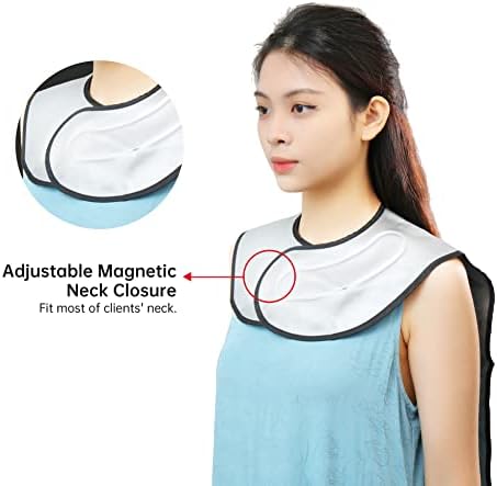 Close up view of the adjustable magnetic fastening neck closure on the silver PERFEHAIR cutting collar