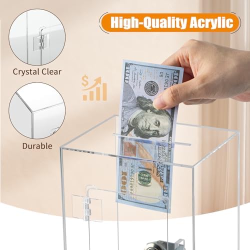 Hicocool shatterproof clear acrylic piggy bank for adults and kids placed on a modern bedroom shelf next to decor.