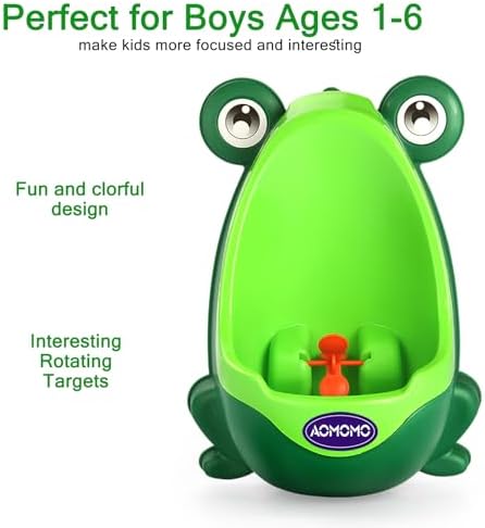 Toddler using green Aomomo frog potty training urinal