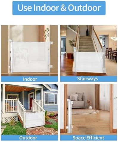 Veraste durable mesh dog gate installed outdoors on a backyard porch deck frame.