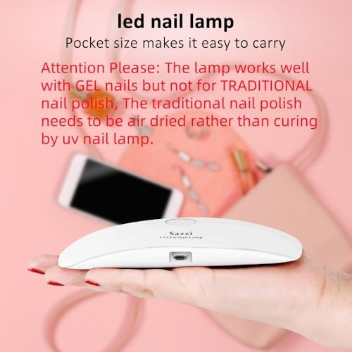 Compact and lightweight Sazzi UV nail lamp inside a travel bag