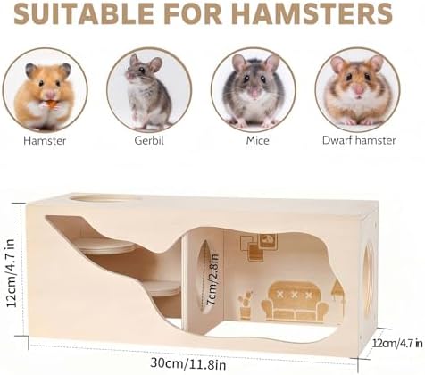 Marchul Magnetic Hamster Hideout Wooden House Chamber for Small Animals Pets Tunnel Exploring Toys for Dwarf Hamsters, Syrian, Gerbils, Hedgehogs, Rats, Mice (Living Room) - Image 4