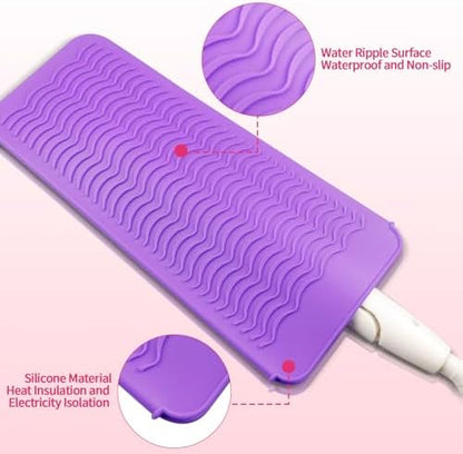 Heat proof counter mat being used as a travel pouch for hot styling tools