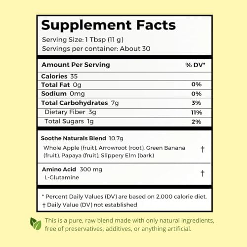 Stomach Soothe gut health powder label showing ingredients