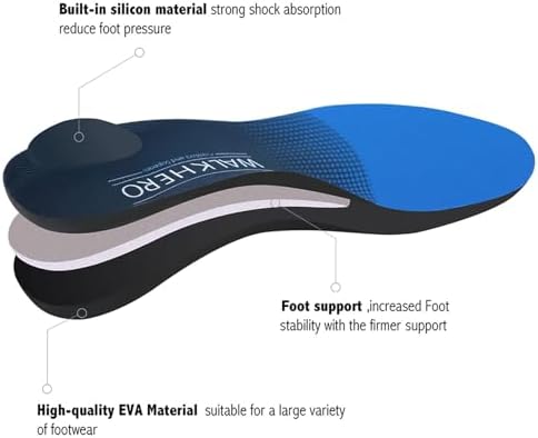 Side view of WalkHero orthotic inserts highlighting the semi-rigid arch support and deep heel cup.