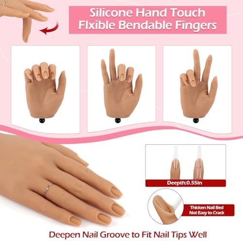 LIONVISON Practice Hand for Acrylic Nails, Silicone Nail Hand Practice, Flexible Fingers Fake Training Hand False Mannequin Hands for Nail Practice, Hand Model Kit for Nail Supplies Manicure Beginners - Image 3