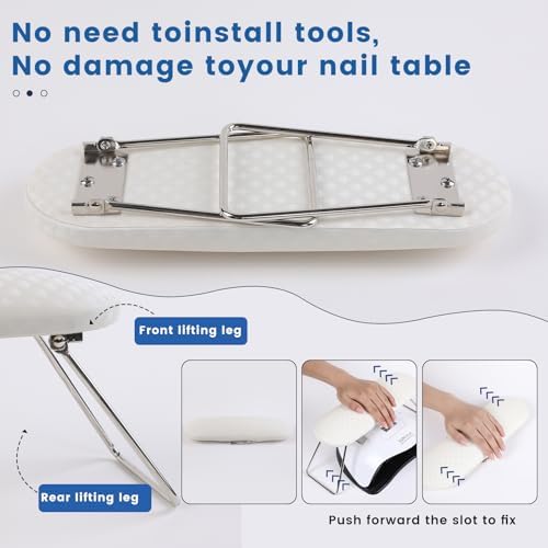 Side profile of Ylhzpl quilted nail arm rest with metal legs