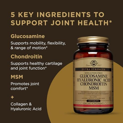 Solgar Glucosamine Hyaluronic Acid Chondroitin MSM, 120 Tablets - Supports Healthy Joints - Supports Range of Motion & Flexibility - Extra Strength, Shellfish Free - Non-GMO, Gluten Free - 40 Servings - Image 4
