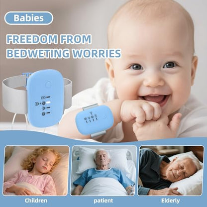 Bedwetting alarm for deep sleepers featuring loud sound and vibration modes.