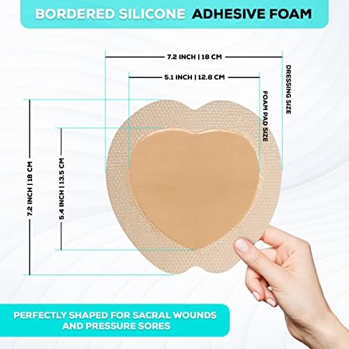 MedVance seven by seven inch sacral wound dressing displaying the flexible anatomical shape