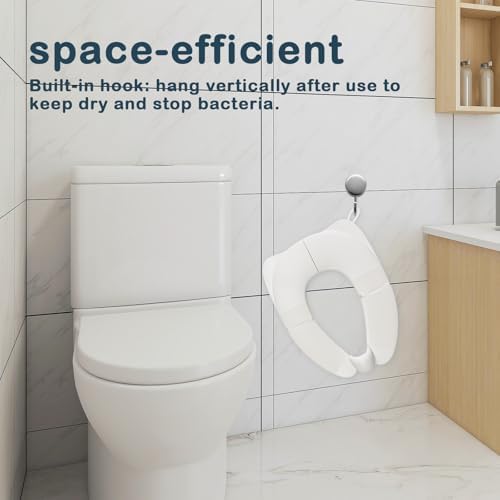 Deeki toddler potty seat folded compactly showing the integrated pinch proof TPE joint