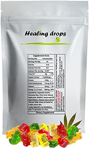 Healing Drops premium organic hemp gummies nutritional label