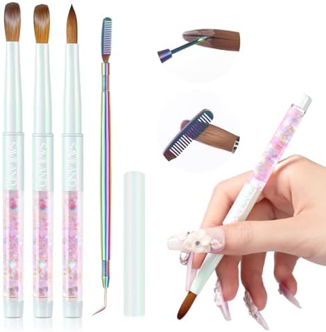 Saviland Kolinsky Acrylic Nail Brush Set front view showing three brushes