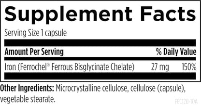 Side angle view of Designs for Health non-GMO gluten-free iron chelate bottle