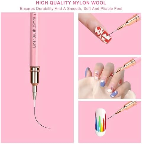 Rose gold metal ferrule detail on Voiluk professional nail liner brushes