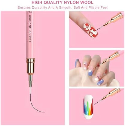 Rose gold metal ferrule detail on Voiluk professional nail liner brushes
