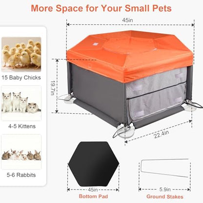 45"x45"x19.7" Sturdy Stainless Steel Frame Small Animal Playpen, Brooder Box for Chicks with Removable Roof & Bottom Pad for Easy Cleaning, Pet Playpen for Ducks, Kittens, Bunnies, Quails, Guinea Pigs - Image 7
