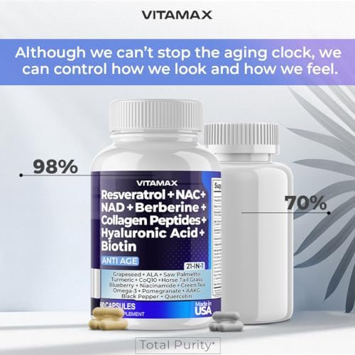 Vitamax Resveratrol and Collagen capsules display