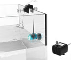 Compact 0.8-inch dual optical sensor bracket mounted on a rimless saltwater reef aquarium sump.