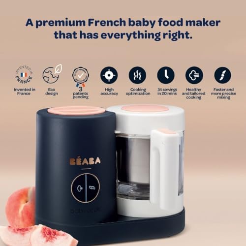 Beaba 4 in 1 steam cooker and blender processing fresh baby puree