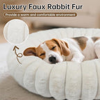 Donut Dog and Cat Bed, Luxurious Comfortable Faux Rabbit Fur Pet Beds, Round Anti-Anxiety Calming Puppy Kitten Bed with Anti-Slip Bottom for Small Medium Dogs & Cats(20", White) - Image 3