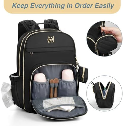 MOMUVO diaper bag backpack alongside included waterproof changing pad and pacifier case