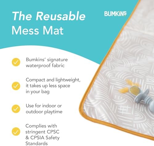 Folded lightweight Bumkins splat mat showing compact size for travel and diaper bags