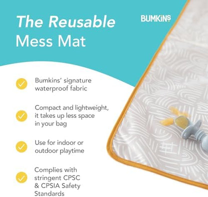 Folded lightweight Bumkins splat mat showing compact size for travel and diaper bags