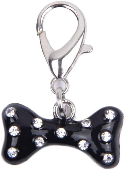 Detailed shot of the brilliant crystal diamonds on the pink bone pet pendant