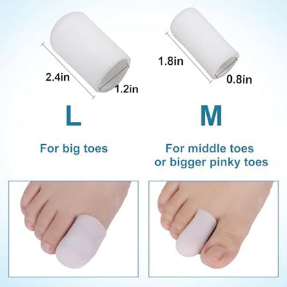 Toe protectors being worn on a foot to show placement and fit.