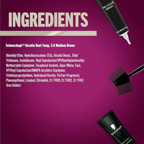 Side profile of Schwarzkopf Keratin Color spray bottle showing ingredients