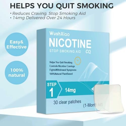 LWei Blvef 14 milligram clear transdermal stop smoking patch applied on a clean upper arm