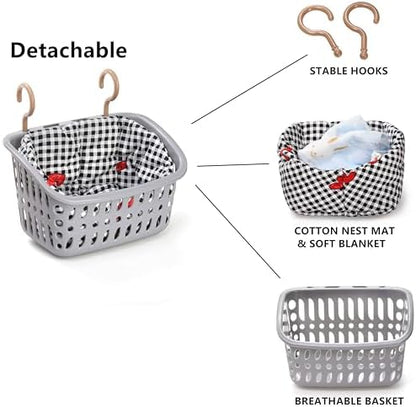Close up of removable plaid cotton mat for small animal hammock