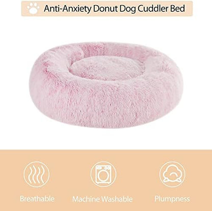 WNPETHOME Calming Dog Bed Cat Bed Donut, Faux Fur Pet Bed Self-Warming Donut Cuddler, Comfortable Round Plush Dog Beds (20 x 20 x 8 Inch, Light Pink) - Image 4